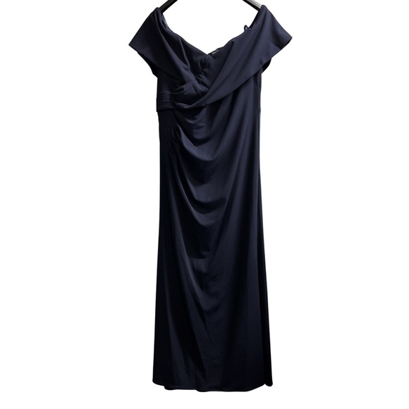 Betsy & Adam Dress Womens‎ 18W Blue Off Shoulder Scuba Knit Maxi Gown Event Gala